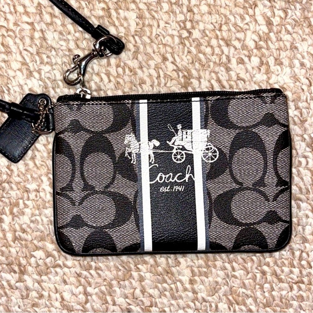 Coach Vintage Black and Gray Signature  Wristlet